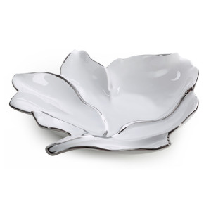 Patera ceramiczna NERIS biała ze srebrem 35x33x7 cm dekoracyjna