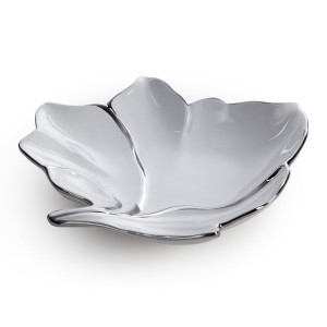 Patera dekoracyjna NERIS biała ze srebrem 25x24x5 cm ceramika