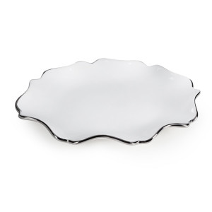 Patera dekoracyjna AUREN biała ze srebrem 25x18x3 cm ceramika