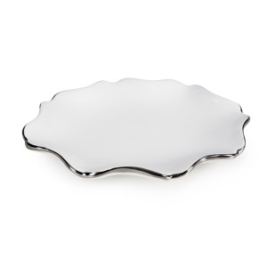 Patera dekoracyjna AUREN biała ze srebrem 20x15x3 cm ceramika