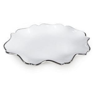 Patera dekoracyjna AUREN biała ze srebrem 30x21x4 cm ceramika