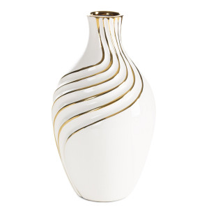 Wazon dekoracyjny ESTELA biało-złoty Ø17 cm, wys. 30 cm