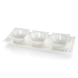 Patera dekoracyjna ELISA biała 40x16x5 cm komplet z 3 misami