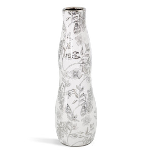 Wazon ceramiczny RITA biały ze srebrem Ø 11 x 35 cm