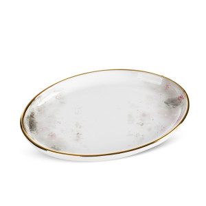 Patera ceramiczna LUMIA biała ze srebrem 23 x 16 x 3 cm