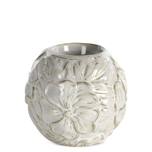 Świecznik ceramiczny NAIRA kremowy Ø 10x10 cm w kwiaty