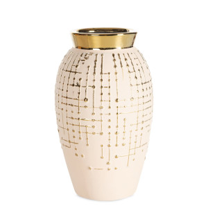 Wazon ceramiczny KENA kremowy ze złotem Ø 15x25 cm