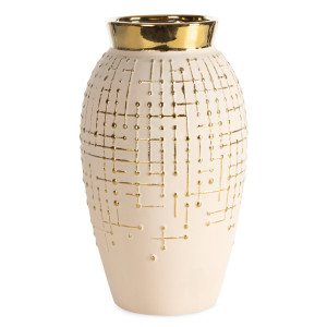 Wazon ceramiczny KENA kremowy ze złotem Ø 19x33 cm