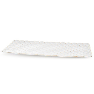 Patera BELIA kremowa ze złotem 40x15x2 cm ceramika dekoracyjna
