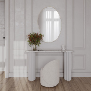 Luna - konsola z białym marmurowym blatem : Kolor podstawy - Biały mat, Rodzaj kamienia - Taj Mahal