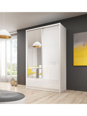Szafa przesuwna ADELLA I 130cm 1 lustro Biel/Biel połysk
