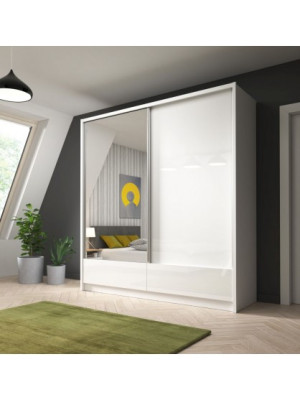 Szafa przesuwna ADELLA I 200cm 1 lustro Biel/Biel połysk