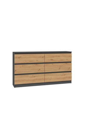 KOMODA ENZO 6 SZUFLAD 140 -ANTRACYT/DĄB ARTISAN