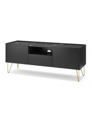 Szafka RTV HOMFI RTV144 Czarny grafit/marmur black royal