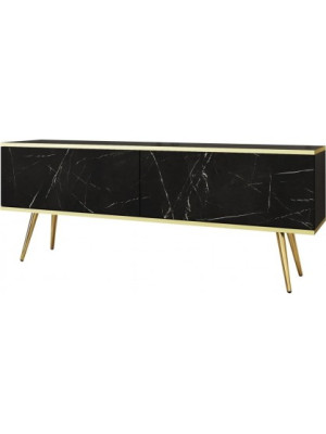 Szafka RTV ORO R-135 czarny/marmur black royal na nóżkach