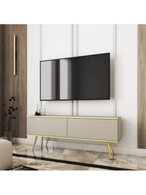 Szafka RTV ORO R-135 beżowy, ryflowany front na nóżkach