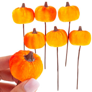 Sztuczne dynie na piku, welurowe, pomarańczowe, na jesień i Halloween, 6szt