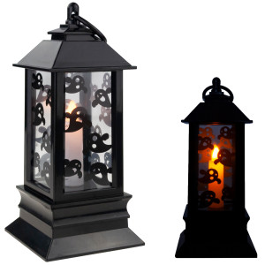 Lampion świeczka led, czarny, z wzorem w duchy, dekoracja Halloween, imituje płomień, 20cm wysokości