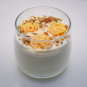 La Luz Świeca sojowa naturalna - duża świeca w szkle motyw kremowe róże, winietka gratis! - Natural