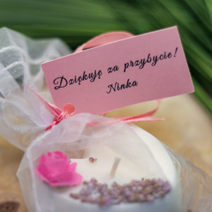 Winietka karteczka prostokątna 3x6cm Pudrowy róż Twój tekst