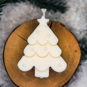 La Luz Świeca Sojowa Choinka płaska mała naturalna ozdobna z woreczkiem z organzy i winietką gratis! - Natural