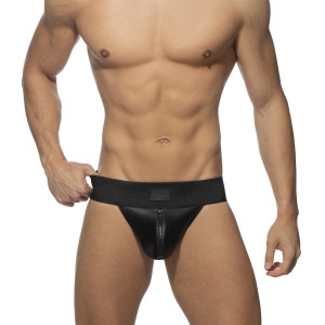 Addicted Skórzany jock strap z C-Ringiem i suwakiem ADF135 C-10 czarny