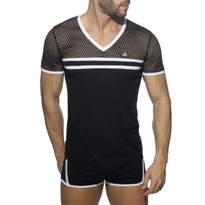 Addicted T-shirt z siatką na górze ADF166 C-01 białe paski