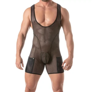 TOF Paris Circuit Fishnet Wrestling Body Black- singlet TOF452N