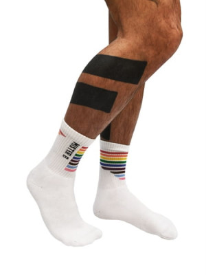 Mister B Pride Crew Socks; tęczowe skarpety- białe