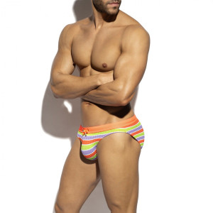 ES Collection 70'S STRIPES SWIM BIKINI BRIEF- kąpielówki męskie 2611 C-32 pomarańczowe