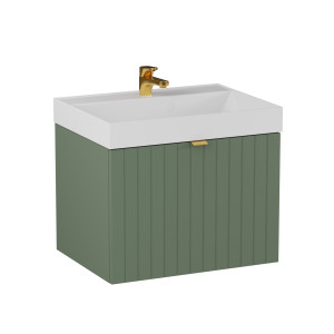 Szafka łazienkowa wisząca zielona lamelowe fronty 60 x 45 cm z umywalką z otworem CUSCO