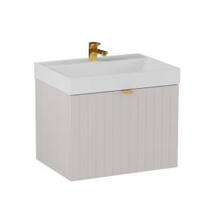 Szafka łazienkowa wisząca kaszmir lamelowy front 60 x 45 cm z umywalką z otworem CUSCO