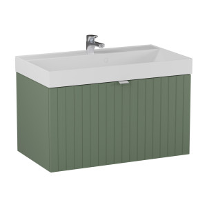 Szafka łazienkowa wisząca zielona lamelowy front 80 x 45 cm z umywalką z otworem CUSCO