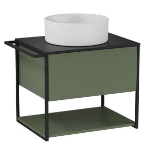 Szafka łazienkowa wisząca zielona loftowa 60 x 45 cm z czarnym blatem o strukturze kamienia VALO