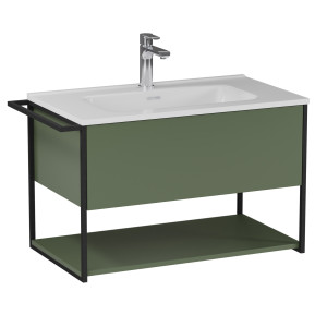 Szafka łazienkowa wisząca zielona loftowa 80 x 45 cm z umywalką z otworem VALO