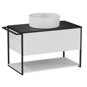 Szafka łazienkowa wisząca biała loftowa 80 x 45 cm z czarnym blatem o strukturze kamienia VALO