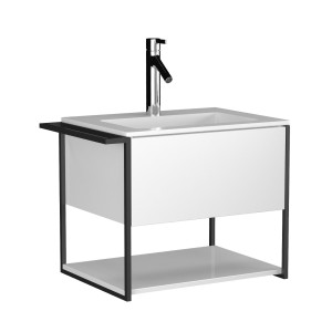 Szafka łazienkowa wisząca biała loftowa 60 x 45 cm z umywalką z otworem VALO