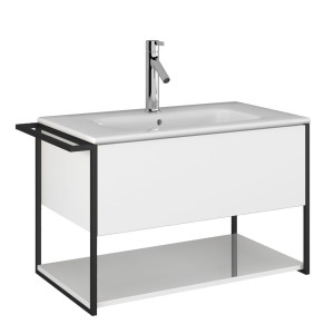 Szafka łazienkowa wisząca biała loftowa 80 x 45 cm z umywalką z otworem VALO