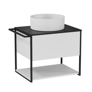 Szafka łazienkowa wisząca biała loftowa 60 x 45 cm z czarnym blatem o strukturze kamienia VALO