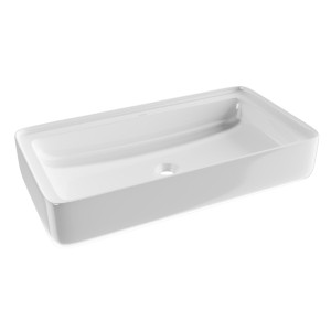 Umywalka ceramiczna nablatowa prostokątna biała bez otworu na baterię 76 x 41 cm KLUDE