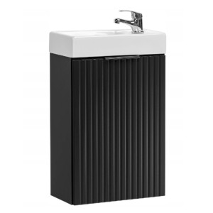 Szafka wisząca czarna ryflowane fronty z białą umywalką 40 x 22 cm ASTROS Black