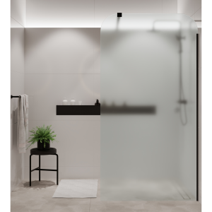 Ścianka prysznicowa Walk-in szkło satynowe matowe 8 mm MOLIS Satin Square MASSI | rożne rozmiary : Kolor profili kabiny - czarny, Szerokość ścianki - 100 cm, Typ montażu - WALK in FIX (Do ści