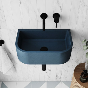 Massi Umywalka betonowa półokrągła wisząca / nablatowa bez otworu na baterię 49 x 30 cm PALANGA | różne kolory : Kolor - Niebieski denim, Typ montażu - podwieszana