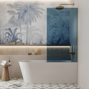 Parawan nawannowy prostokątny MOLIS Classic Blue szkło niebieskie | Różne rozmiary : Kolor profili kabiny - czarny, Rozmiar - 70x140 cm
