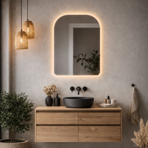 Lustro portalowe oszlifowane  z podświetleniem ROUND Soft LED | Różne rozmiary | Różne kolory : Kolor tafli szkła - Srebrny, Rozmiar - 50x70 cm