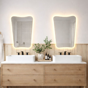 Lustro o nieregularnym kształcie oszlifowane z podświetleniem LED LOONA | Różne rozmiary | Różne kolory : Kolor tafli szkła - Srebrny, Rozmiar - 38x57 cm
