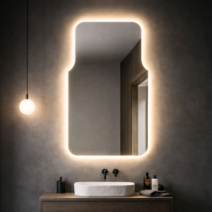 Lustro o nieregularnym kształcie oszlifowane z podświetleniem LED ROUND DECOR  | Różne rozmiary | Różne kolory : Kolor tafli szkła - Srebrny, Rozmiar - 70x180 cm