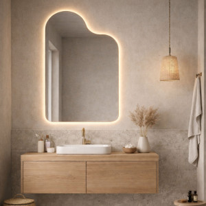 Lustro o nieregularnym kształcie oszlifowane z podświetleniem LED BLOOM Oval | Różne rozmiary | Różne kolory : Kolor tafli szkła - Srebrny, Rozmiar - 60 x 90 cm