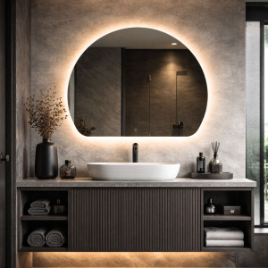 Lustro półokrągłe oszlifowane z podświetleniem MOON Orbit LED | Różne rozmiary | Różne kolory : Kolor tafli szkła - Srebrny, Rozmiar - 80 x 72 cm