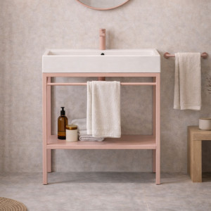 Zestaw umywalka z konglomeratu NAVI 100 x 45 cm + stojąca konsola NAVI Step | Różne kolory | Różne rozmiary : Kolor - Różowy, Otwory na baterię - Bez otworów, Rozmiar - 100 x 45 cm